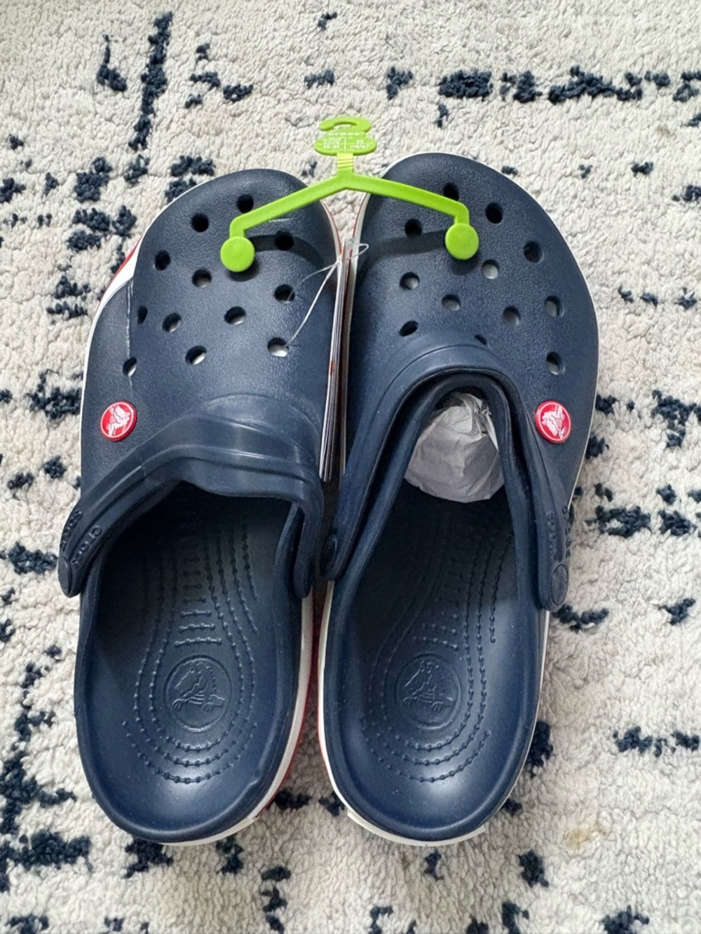 CROCS Kids Navy Blue Clog Sandals with Red Accent